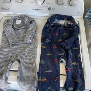 Little Sleepies Play Collection - Striped and Navy Christmas Truck Rompers